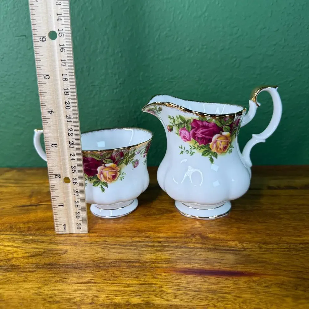 Vintage Royal Albert Creamer and Tea Cup Set England 1962 Gold Trim Bone China